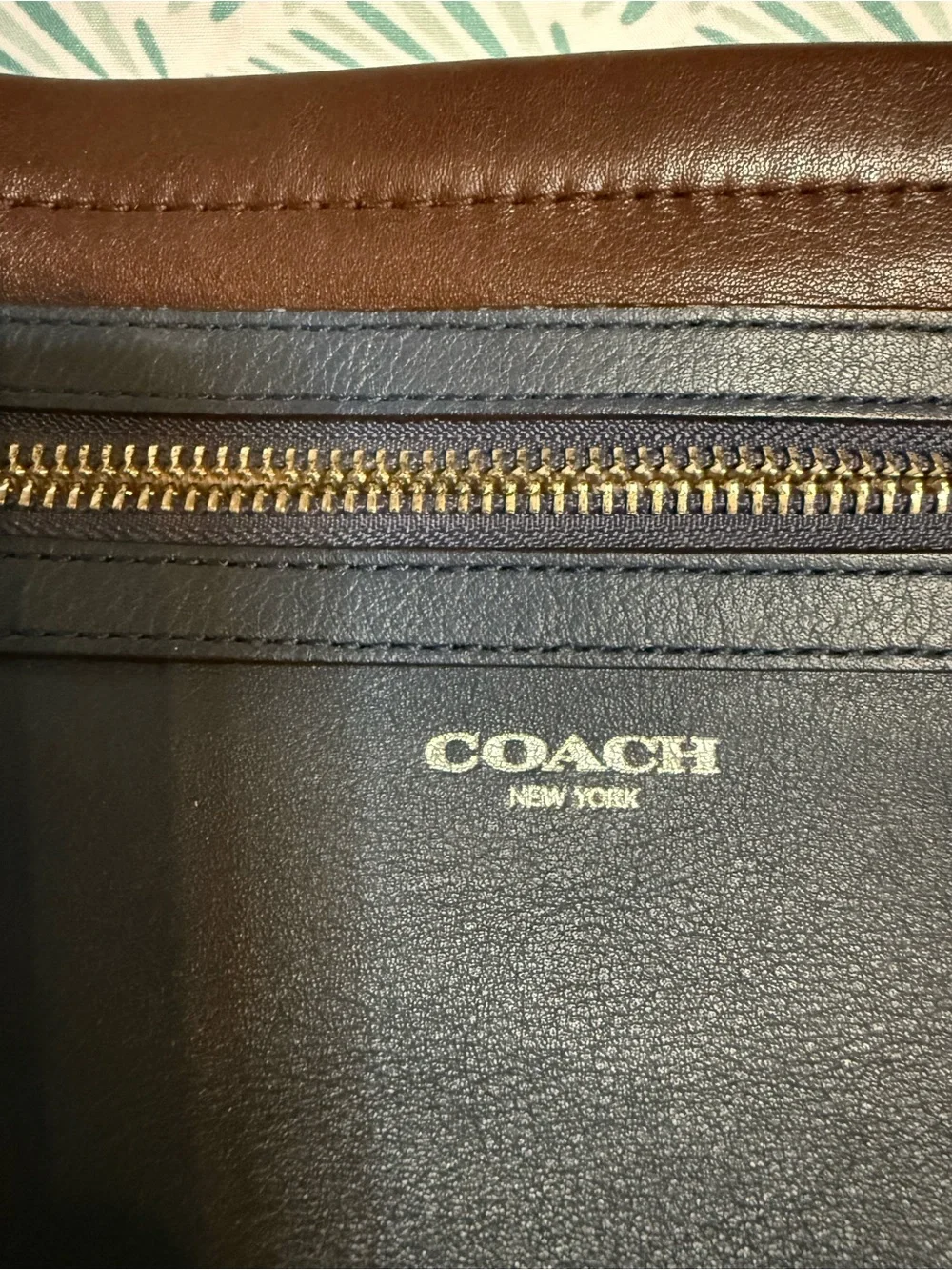 Coach Two-Tone Blue and Brown Leather Wristlet Clutch